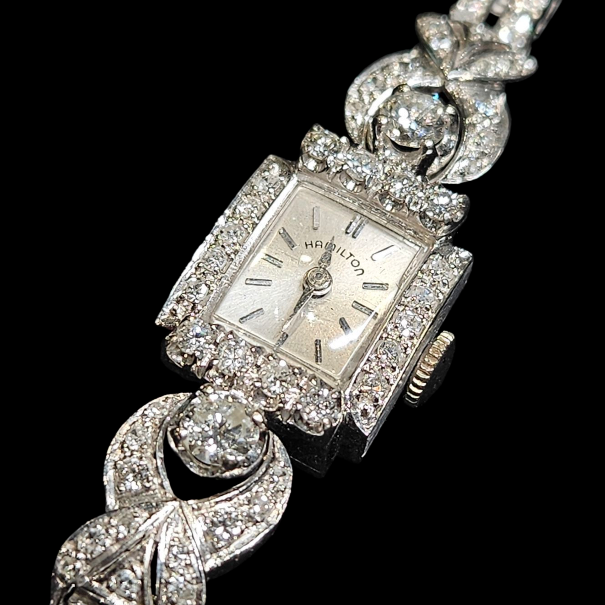 Vintage Hamilton Ladies Watch With Diamonds 14kt Gold Diamond