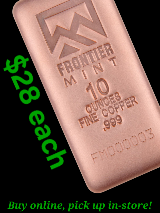 10oz .999 Copper Frontier Mint Bar!